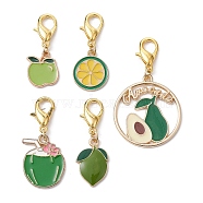 Fruits Alloy Enamel Pendant Decorations, with Zinc Alloy Lobster Claw Clasps, Mixed Shapes, Green, 32~47.5mm(HJEW-JM01495)