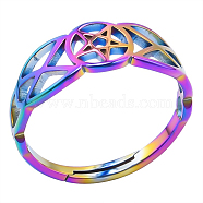 Adjustable Stainless Steel Star with Sailor's Knot Ring for Women, Rainbow Color, Inner Diameter: 17mm(FIND-PW0011-028MC)