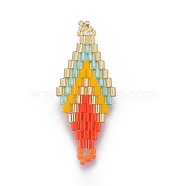 MIYUKI & TOHO Handmade Japanese Seed Beads Links, Loom Pattern, Rhombus, Salmon, 32.5~33x12.5~13.5x1.7mm, Hole: 1.2~1.5mm(SEED-E004-J26)