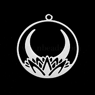 201 Stainless Steel Pendants, Laser Cut, Ring with Moon, Stainless Steel Color, 32x29x1mm, Hole: 2mm(STAS-T056-LA311-1)