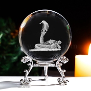 Inner Carving 12 Chinese Zodiac Signs Glass Crystal Ball Diaplay Decoration with Metal Holder, 3D Figurines Gift for Home Office Desktop Decor, Snake, 60mm(PW-WG32D61-12)