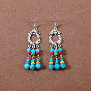 Bohemian tassel turquoise earrings, retro ethnic minority style earrings, personalized temperament, Tibetan ear accessories(JU8957-27)