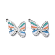 304 Stainless Steel Pendants, with Enamel, Butterfly Charm, Stainless Steel Color, 13.5x15.5x1.5mm, Hole: 1.4mm(STAS-C083-02P-02)