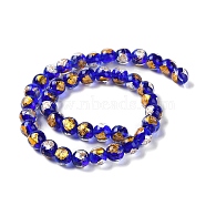 Handmade Gold & Silver Foil Lampwork Beads, Round, Blue, 10~10.5mm, Hole: 1.6~1.8mm, about 40pcs/strand, 14.57 inch(37cm)(GLAA-G107-07B-04)
