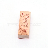 Wooden Stamps, with Rubber, Rectangle, Flower Pattern, 55x22x19mm(AJEW-WH0018-64J)