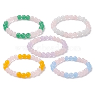 5Pcs 5 Colors Dyed Natural Malaysia Jade Round Beaded Stretch Bracelets Set, Stackable Bracelets, Mixed Color, Inner Diameter: 2-1/8 inch(5.4cm), 1Pc/color(BJEW-JB10140)
