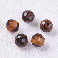 Natural Tiger Eye Beads, Half Drilled, Round, Faceted, 7.5~8mm, Hole: 1.2mm(G-K275-19-8mm)