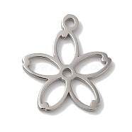 Non-Tarnish 304 Stainless Steel Charms, Laser Cut, Hollow Sakura Charm, Stainless Steel Color, 13x12x1mm, Hole: 1mm(STAS-U010-01P)