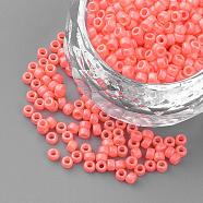 Opaque Glass Round Seed Beads, Frosted Style, Salmon, 2.5x1.5~2mm, Hole: 1mm, about 50g/bag(SEED-R044-12)