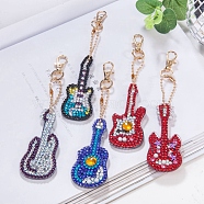 DIY Keychain Diamond Painting Kit, Including Resin Rhinestones Bag, Diamond Sticky Pen, Tray Plate and Glue Clay, Acrylic Board, Metal Finding, Guitar, 50~100mm(PW-WG71879-05)