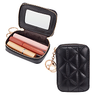PU Leather Zipper Lipstick Storage Bags, Portable Lip Balm Organizer Holder for Women Ladies, Clutch Bag with Mirror & Keychain, Black, 10.85x7.5x4.2cm(AJEW-WH0165-87B)