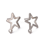 201 Stainless Steel Stud Earring Findings, with Horizontal Loop and 316 Stainless Steel Pin, Star, Stainless Steel Color, 15x13mm, Hole: 1.4mm, Pin: 0.7mm(STAS-K241-08P)