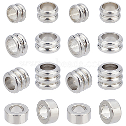 40Pcs 4 Style 304 Stainless Steel European Beads, Large Hole Beads, Groove Beads, Column, Stainless Steel Color, 7~11.5x4.5~8mm, Hole: 5~9mm, 10pcs/style(STAS-DC0001-88)