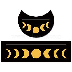 Gorgecraft 2Pcs 2 Style Carved Wood Candle Holders, Wooden Card Stand for Tarot, Witch Divination Tools, Moon-shaped & Rectangle, Black, Moon Phase Pattern, 130~254x76.2~100x5mm, 1pc/style(DJEW-GF0001-49B)
