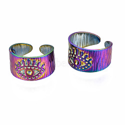 Evil Eye Lucky Cuff Rings, Flat Wide Open Rings, Rainbow Color 304 Stainless Steel Rings for Women, US Size 8 1/4(18.3mm)(RJEW-N038-011)