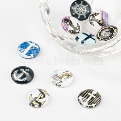 Helm &  Anchor Printed Glass Cabochons, Half Round/Dome, Mixed Color, 12x4mm(X-GGLA-A002-12mm-WW)