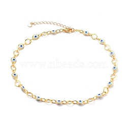 Brass Horse Eye Link Chain Necklaces, with Evil Eye Plastic Beads and 304 Stainless Steel Lobster Claw Clasps, Golden, 14.17 inch(36cm)(NJEW-JN03161-01)