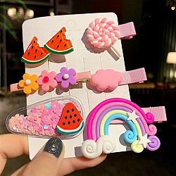 Cute Plastic Hair Clip Sets, Rainbow Flower Fruit Dessert Barrettes for Baby Girls Teens Toddlers, Pink, 30~60mm, 6pcs/set(OHAR-PW0007-57F)