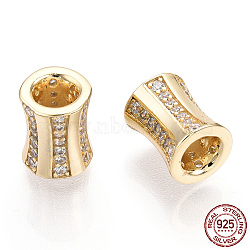 925 Sterling Silver Micro Pave Cubic Zirconia Beads, Column, Nickel Free, Real 18K Gold Plated, 9x7mm, Hole: 3.5mm(STER-T004-90G)