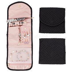Foldable Brocade & Polyester Fabric Jewelry Storage Bags, Square Jewelry Envelope Pouches with Flip Cover, Black, 14x14x1cm(ABAG-WH0048-01)
