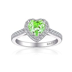 925 Sterling Silver Micro Pave Cubic Zirconia Plain Band Rings, Real Platinum Plated, Flat Round, Green Yellow, Inner Diameter: 17mm(RJEW-P103-04P-E)