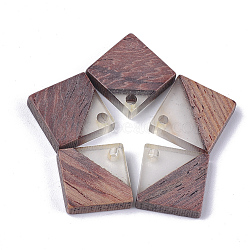 Resin & Walnut Wood Pendants, Rhombus, Clear, 16.5~17.5x17~18x3~4mm, Hole: 1.8mm, Side Length: 12~13mm(RESI-S358-31C)