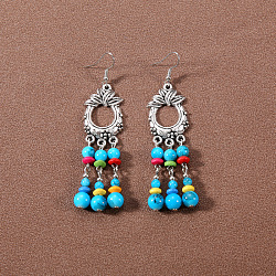 Bohemian tassel turquoise earrings, retro ethnic minority style earrings, personalized temperament, Tibetan ear accessories(JU8957-27)