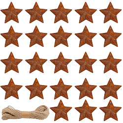 Star Rust Iron Big Pendants, with Jute Cord, Coconut Brown, 69x72x3mm, Hole: 1.6mm, 30pcs(IFIN-GF0001-09B)