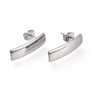 304 Stainless Steel Stud Earring Findings, with Loop & Ear Nuts/Earring Backs, Rectangle, Stainless Steel Color, 21x6mm, Hole: 1.8mm, Pin: 0.7mm