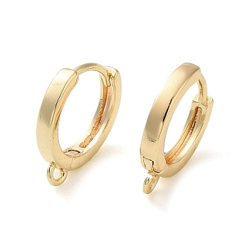 Brass Hoop Earrings Finding, with Horizontal Loop, Ring, Real 18K Gold Plated, 18 Gauge, 15x13.5x2.5mm, Hole: 1.2mm, Pin: 1mm