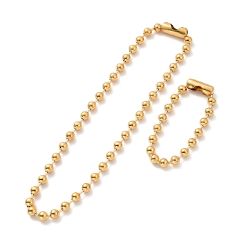 Vacuum Plating 304 Stainless Steel Ball Chain Necklace & Bracelet Set, Jewelry Set with Ball Chain Connecter Clasp for Women, Golden, 8-5/8 inch(22~51.5cm), Beads: 10mm