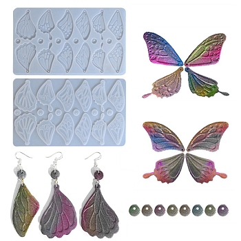 DIY Butterfly Wing & Round Pendant Silicone Molds, For UV Resin & Epoxy Resin Jewelry Making, WhiteSmoke, 218x132x4mm, Hole: 1.5mm