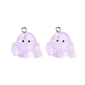 Resin Pendants, with Iron Finding, Octopus Charms, Lilac, 18x18x14mm, Hole: 1.8mm