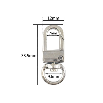 Alloy Swivel Clasps, for Bag Making, Platinum, 33.5x12mm, Hole: 9.6mm