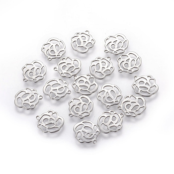 201 Stainless Steel Charms, Rose, Stainless Steel Color, 13x12x1mm, Hole: 1mm