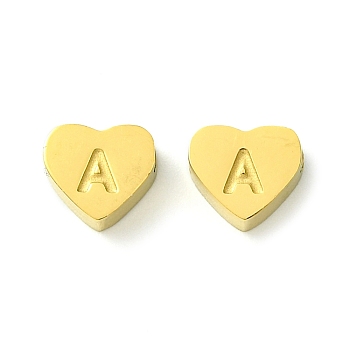 Ion Plating(IP) 316 Surgical Stainless Steel Beads, Love Heart with Letter Bead, Real 18K Gold Plated, Letter A, 5.5x6.5x2.5mm, Hole: 1.4mm