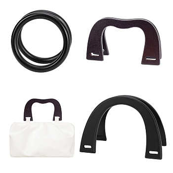 WADORN 6Pcs 3 Style Wooden Bag Handles, Bag Replacement Accessories, U & M & Round Ring Shape, Black, 8.2~12x10.6~17x0.9~1.2cm, 2pcs/style