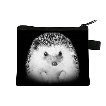 Realistic Animal Pattern Polyester Clutch Bags, Change Purse with Zipper, for Women, Rectangle, Hedgehog, 13.5x11cm