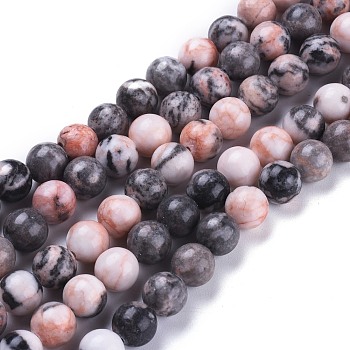 Natural Pink Zebra Jasper Beads Strands, Round, 8.5mm, Hole: 1.2mm, about 47pcs/Strand, 15.55 inch(39.5cm)