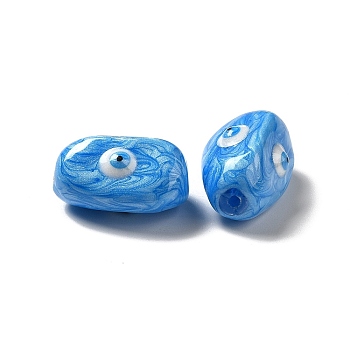 Opaque Glass Beads, with Enamel, Oval with Evil Eye, Deep Sky Blue, 19~20x10.5~13x10~11mm, Hole: 1.4mm