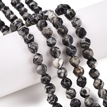 Natural Map Stone/Picasso Stone Beads Strands, Round, Faceted, 5.5~6x5.5~6.5mm, Hole: 1mm, about 60~62pcs/strand, 14.17~14.88''(36~37.2cm)