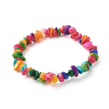 Natural Dyed Chip Shell Beads Stretch Bracelets for Children, Colorful, Inner Diameter: 2 inch(5.2cm)
