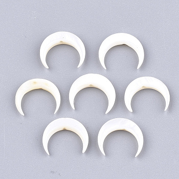 Natural Freshwater Shell Beads, for DIY Craft Jewelry Making, Double Horn/Crescent Moon, Creamy White, 10~11x12~12.5x2.5~3mm, Hole: 1mm
