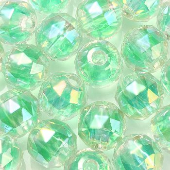 UV Plating Transparent Acrylic European Beads, Large Hole Beads, Round, Spring Green, 13.5x13mm, Hole: 4mm