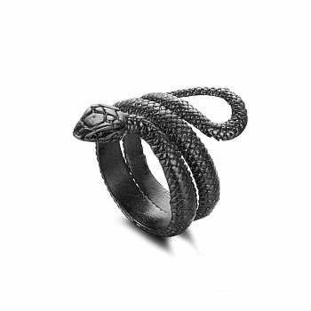 Alloy Punk Snake Open Cuff Rings for Men, Antique Silver