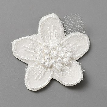 Computerized Embroidery Lace Self Adhesive/Sew on Patches, Costume Accessories, Appliques, Flower Pattern, 42x46x2.5mm