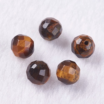 Natural Tiger Eye Beads, Half Drilled, Round, Faceted, 7.5~8mm, Hole: 1.2mm
