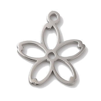 Non-Tarnish 304 Stainless Steel Charms, Laser Cut, Hollow Sakura Charm, Stainless Steel Color, 13x12x1mm, Hole: 1mm