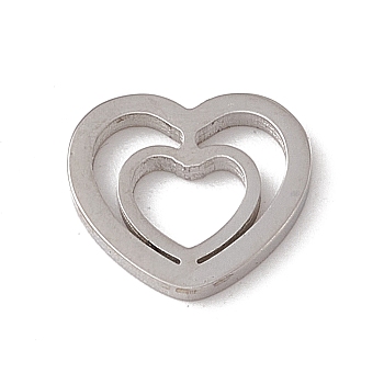304 Stainless Steel Linking Rings, Mirror Finish, Double Heart, Stainless Steel Color, 9x10x1mm