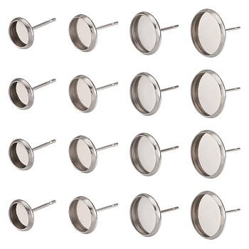 304 Stainless Steel Stud Earring Settings, Stainless Steel Color, 80pcs/set